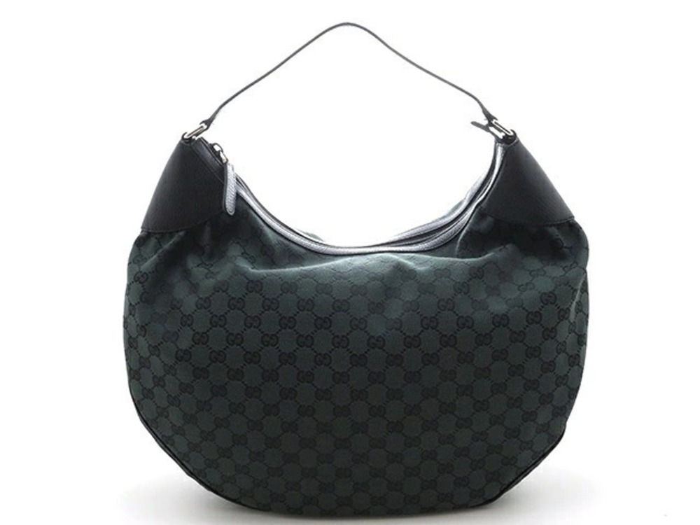Gucci bag shoulder Hobo dark green black GG canvas calfskin